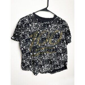 Phat Farm 100 Splatter Print Crop Top Black Yellow Crewneck Womens Large